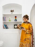 3 Pcs Women's Stitched Cotton Embroidered Suit - Image 7