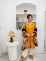 3 Pcs Women's Stitched Cotton Embroidered Suit - Image 6