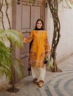 3 Pcs Women's Stitched Cotton Embroidered Suit - Image 2